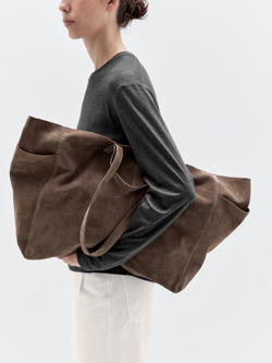 Massimo Dutti Большая сумка-шопер из замши и кожи, экрю