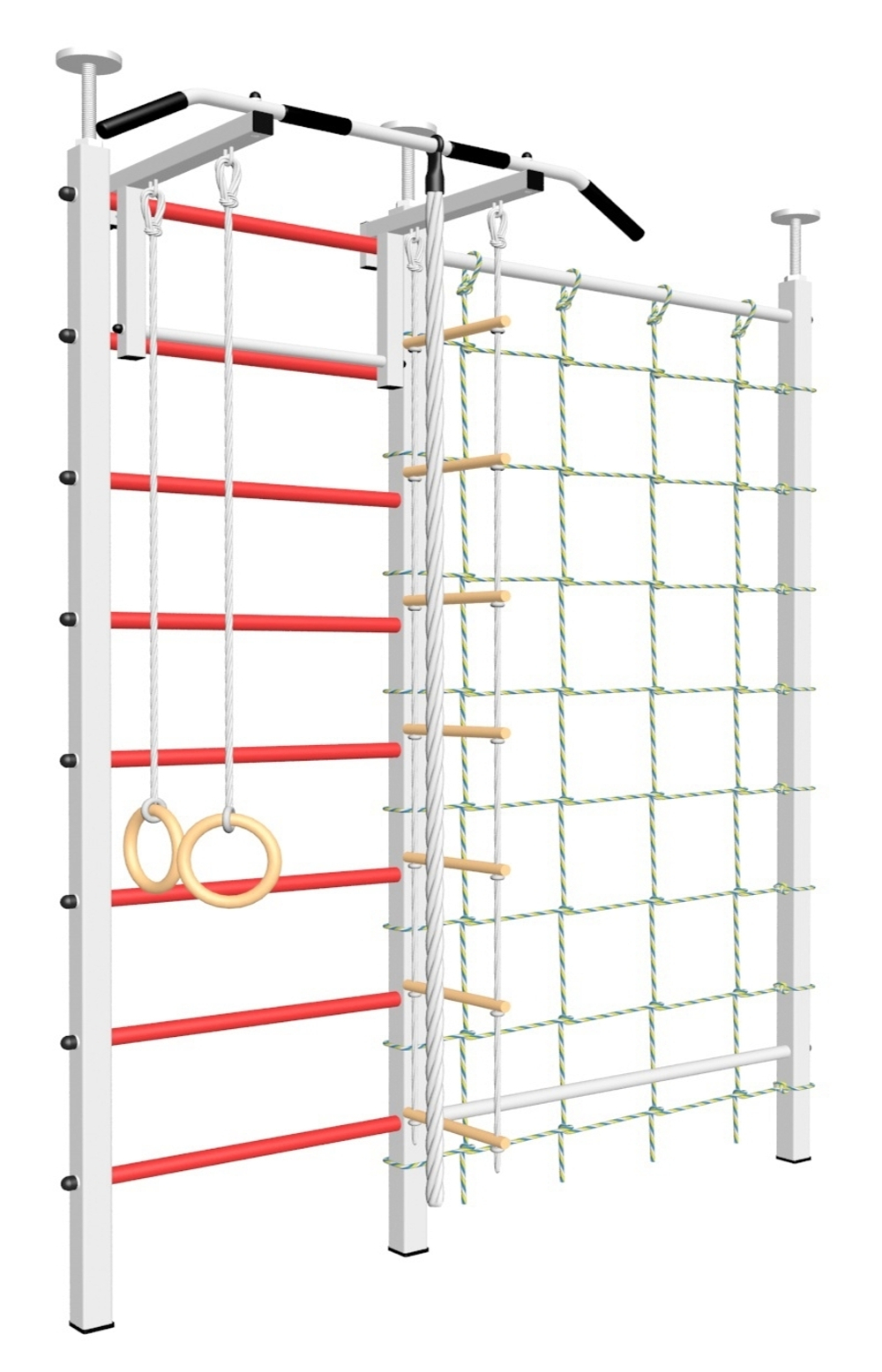 Шведская стенка Sv Sport враспор (Турник стандарт/Канат/Kольца/Лестница/Канатный лаз/Сетка)