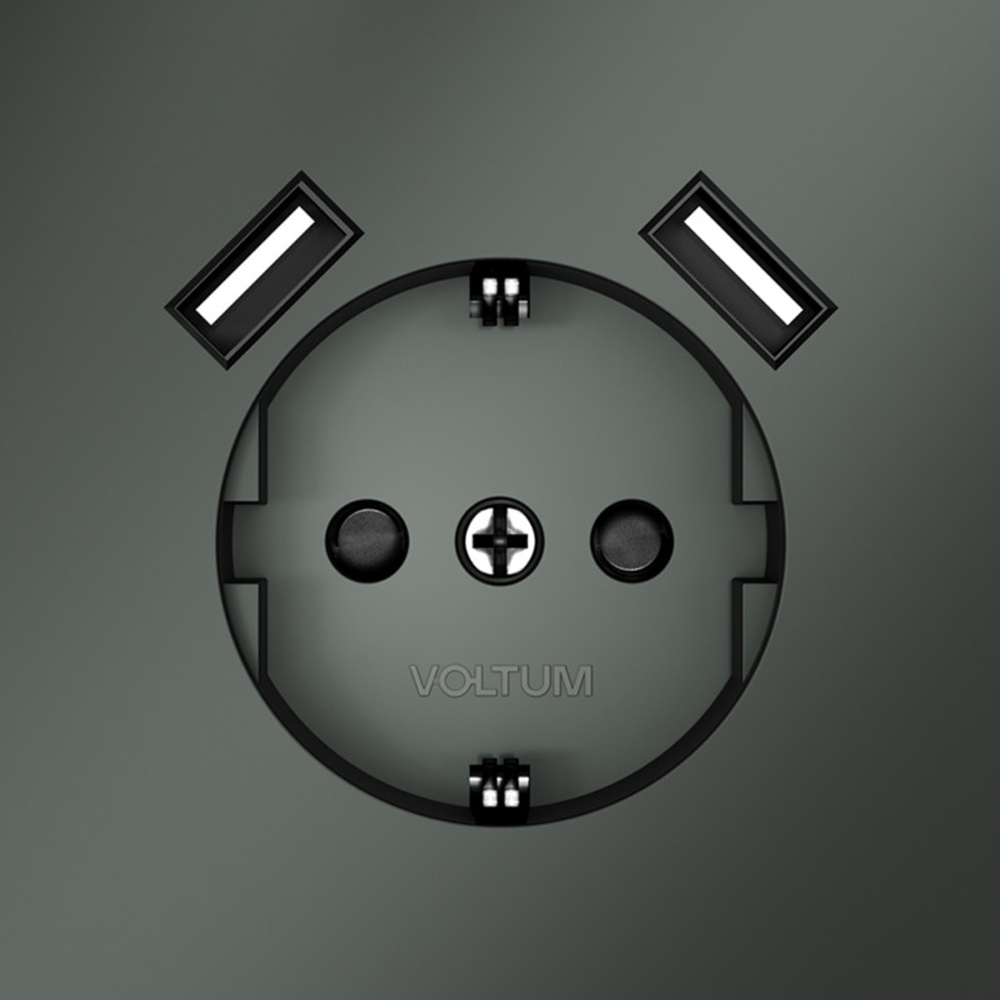 Розетка встраиваемая VOLTUM S70 с заземлением и защитными шторками, 16А, с USB, A+A, (титан)