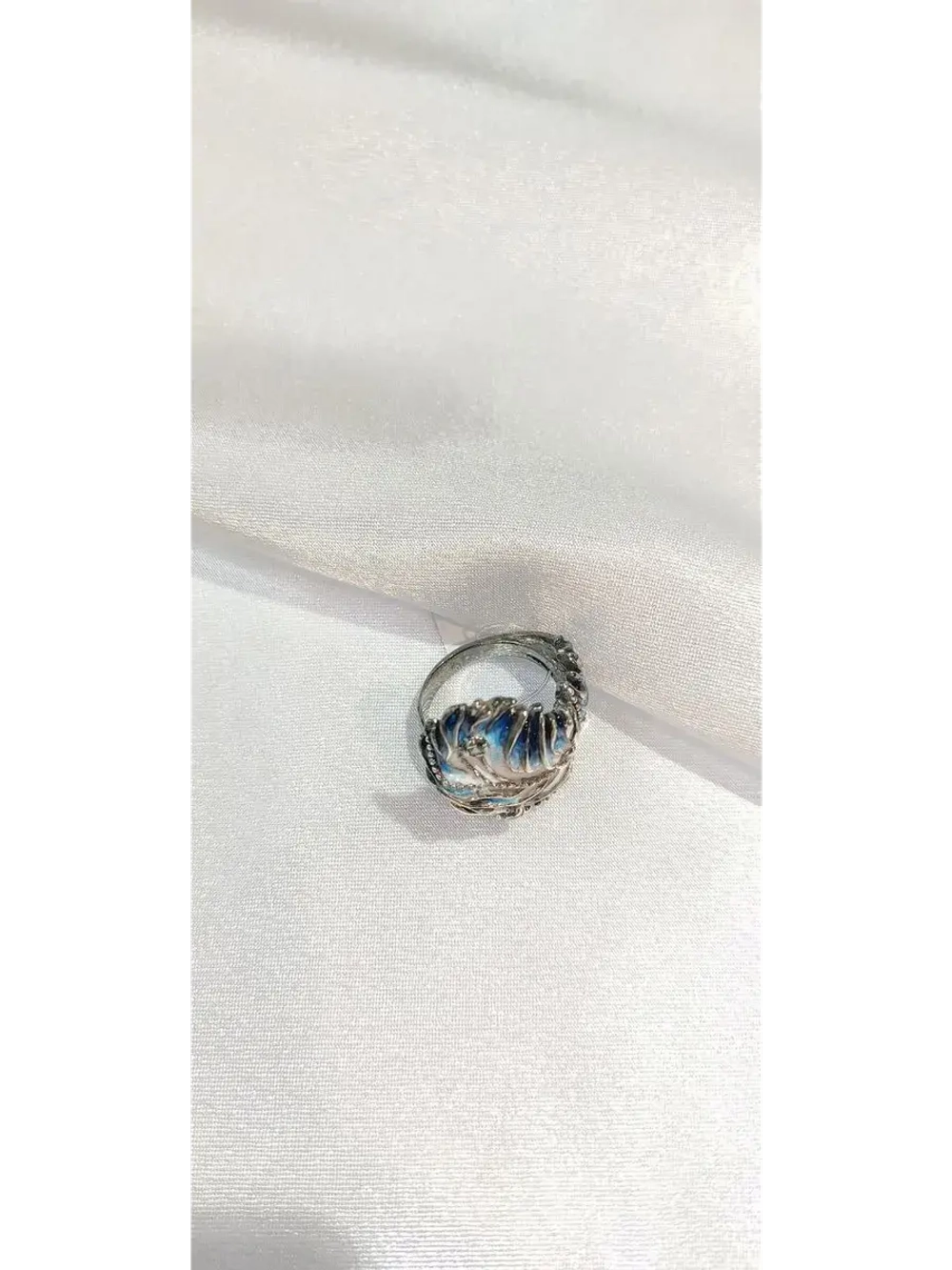 Кольцо серебро голубая эмаль