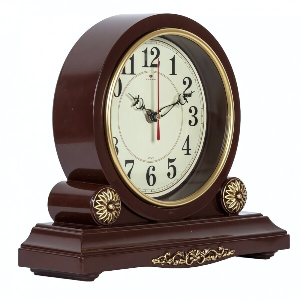 3026-002 Часы настольные 30х26 см, корпус коричневый с золотом "Классика"