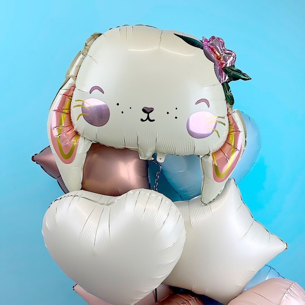 Шар (26''/66 см) Фигура, Зайка с цветком, 1 шт.