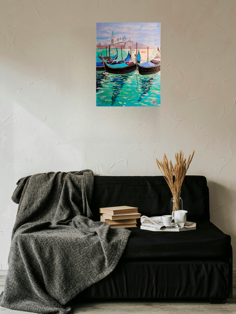 Картина авторская маслом на холсте 33х46 см на стену для интерьера "Венецианские гондолы"