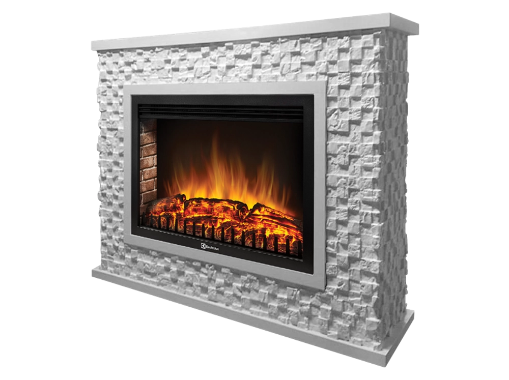 Портал Firelight Quadro 30 камень песчаник античный белый, белая эмаль