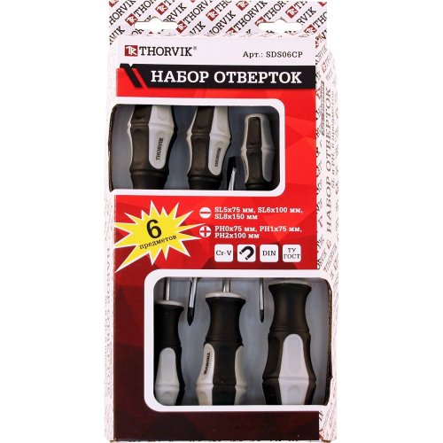 Набор отверток THORVIK стержневых, 6 предметов   SDS06CP