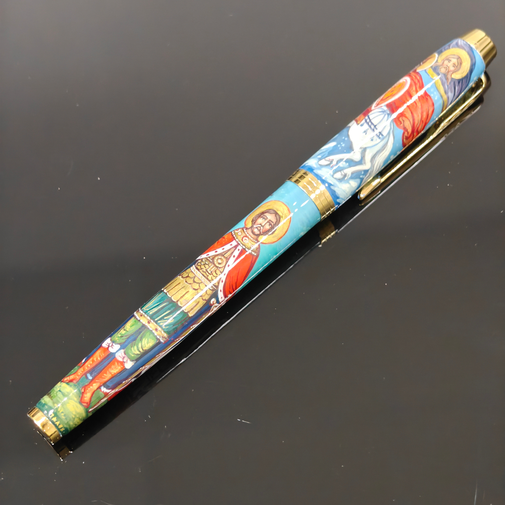 Ручка коллекционная с ручной росписью Палех "Александр Невский" в коробке
