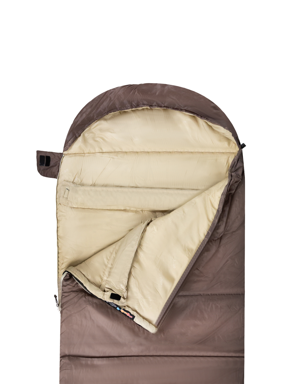 Спальный мешок Naturehike U350S  с капюшоном, коричневый (NH20MSD07), молния справа