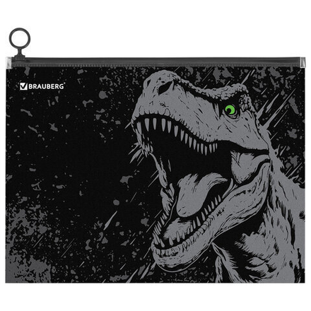 Папка для тетрадей BRAUBERG А4, 1 отделение, пластик, на zip-lock молнии, "Scary dino", 273321