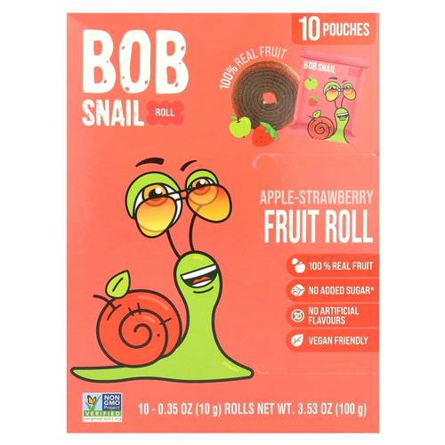 Bob Snail, Фруктовые рулеты, яблоко-клубника, 10 пакетиков по 10 г (0,35 унции)