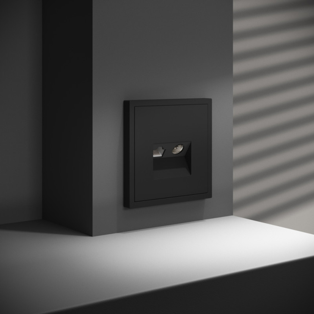 Розетка телевизионная встраиваемая VOLTUM S70 TV+RJ45 кат. 6, (черный матовый)