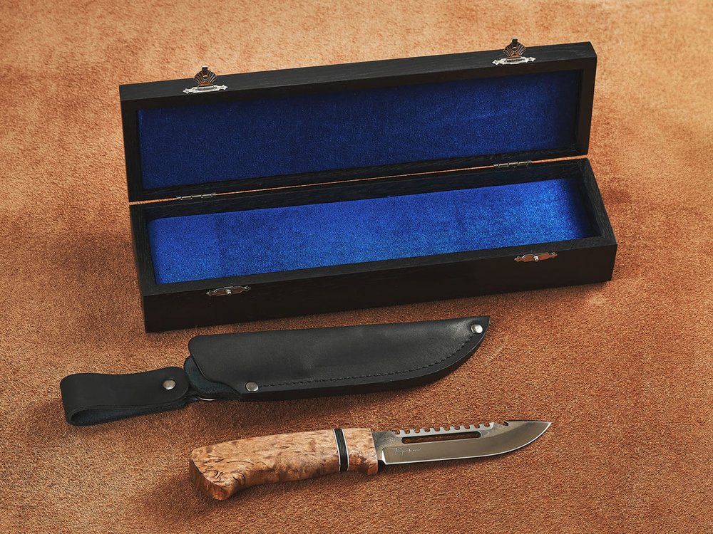 Рыбацкий нож "Барракуда", сталь AUS 8, рукоять стабилизированная карельская береза