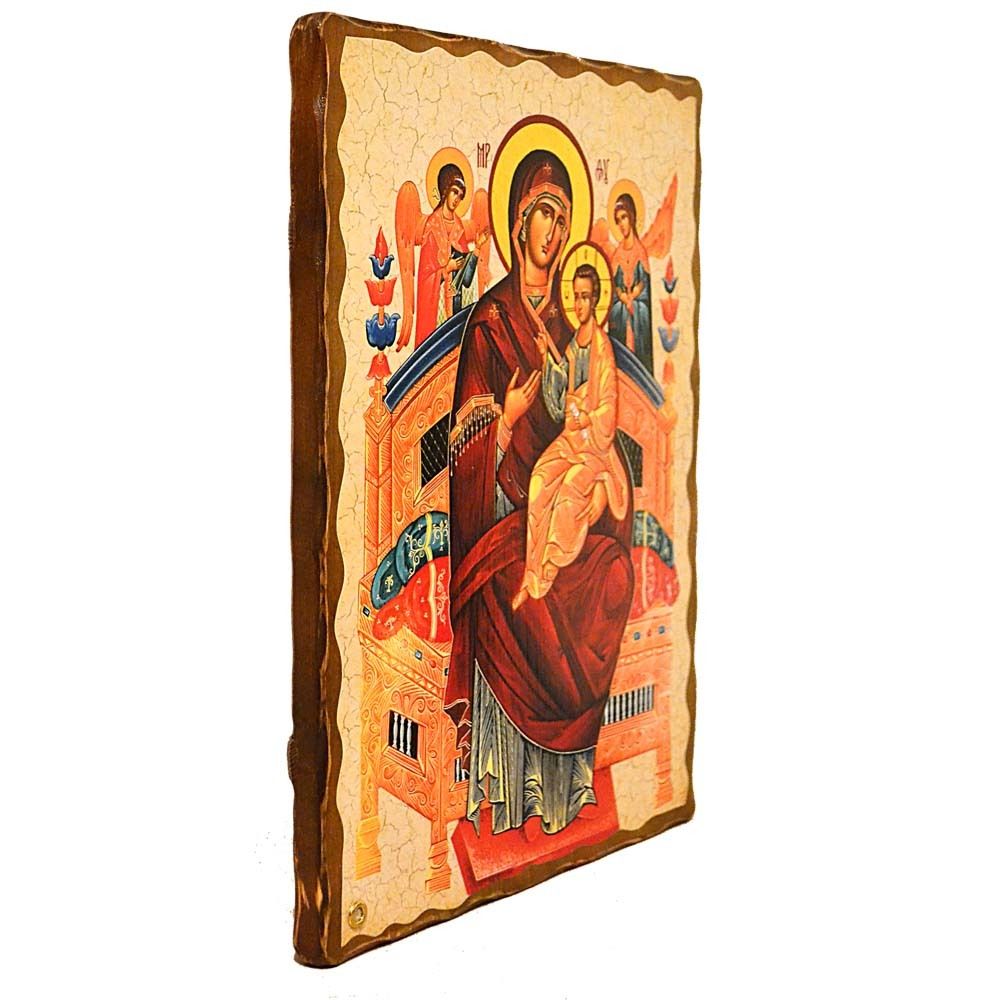Всецарица. Икона Божьей Матери на дереве под старину с мощевиком. 30 х 42 см.
