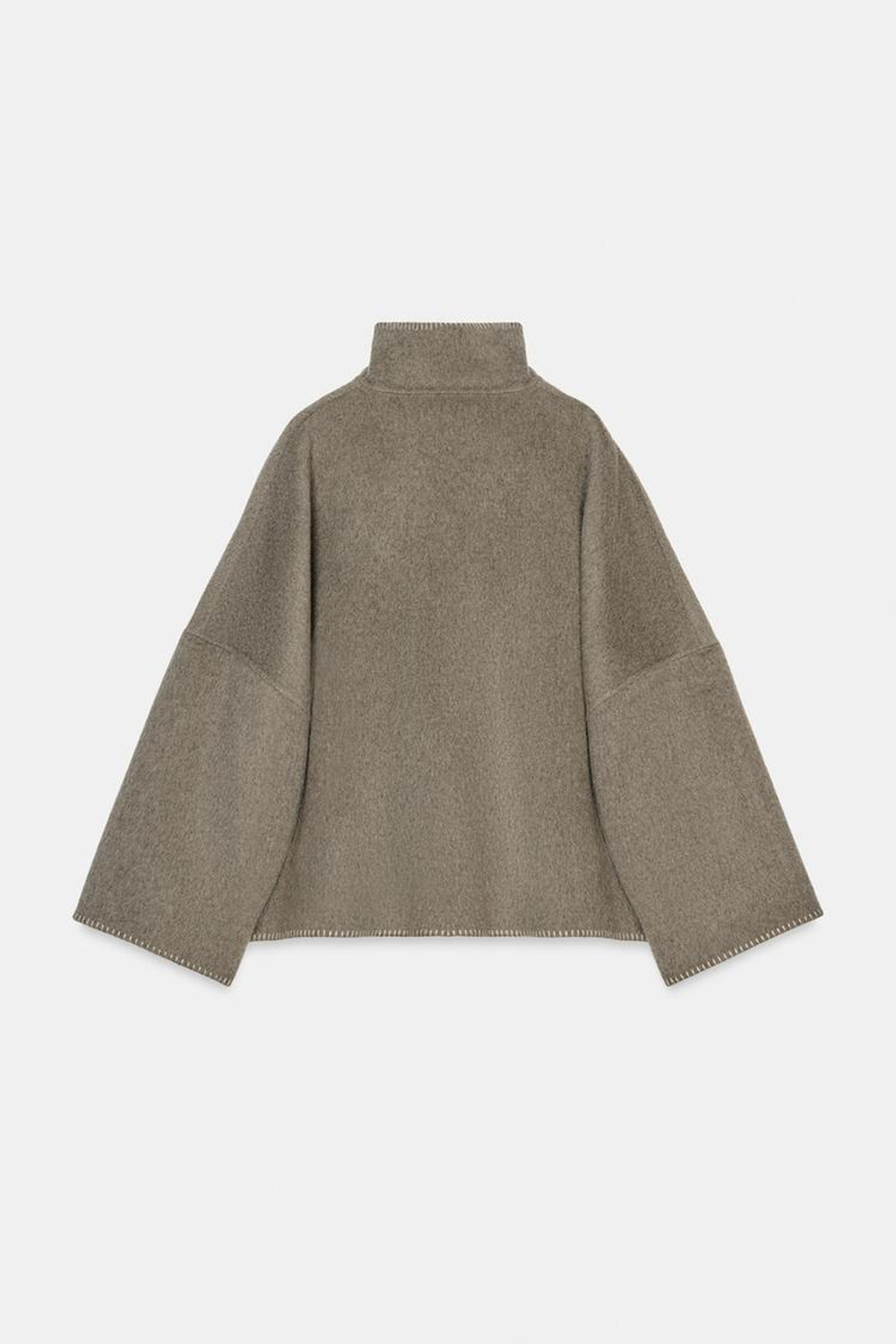 ZARA КУРТКА ИЗ СМЕСОВОЙ ШЕРСТИ С КОНТРАСТНОЙ СТРОЧКОЙ — ZW COLLECTION, СЕРОВАТО-КОРИЧНЕВЫЙ