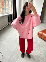 Свитшот oversize c сердечками стразами