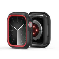 Чехол-бампер для часов Apple Watch 41мм для моделей 7, 8 и 9, черный с красными вставками (Black/Red) от Dux Ducis, серия Bamo Series Case