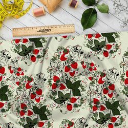 Ткань флис земляника с листьями