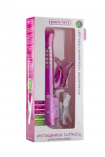 Розовый перезаряжаемый вибратор Rechargeable Butterfly с клиторальной бабочкой - 22,8 см. (Цвет: розовый)