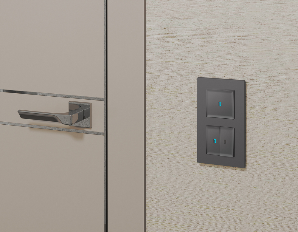 MA652040 Комплект механизма 1-кл проходного выключателя с подсветкой 10000K ALFA Антрацит серый QUANT (AP6520, VM105, G29B)