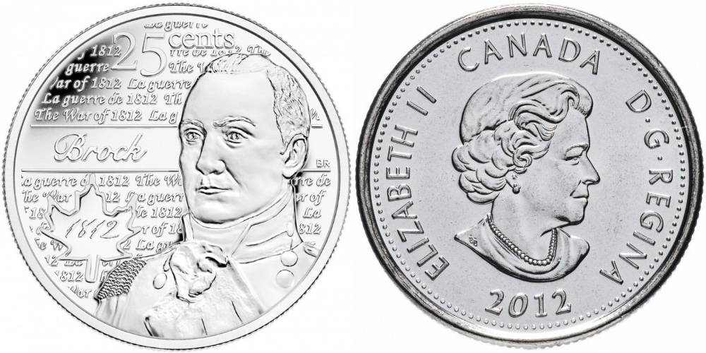 Канада 25 центов, 2012 Война 1812 года - Генерал-майор Исаак Брок