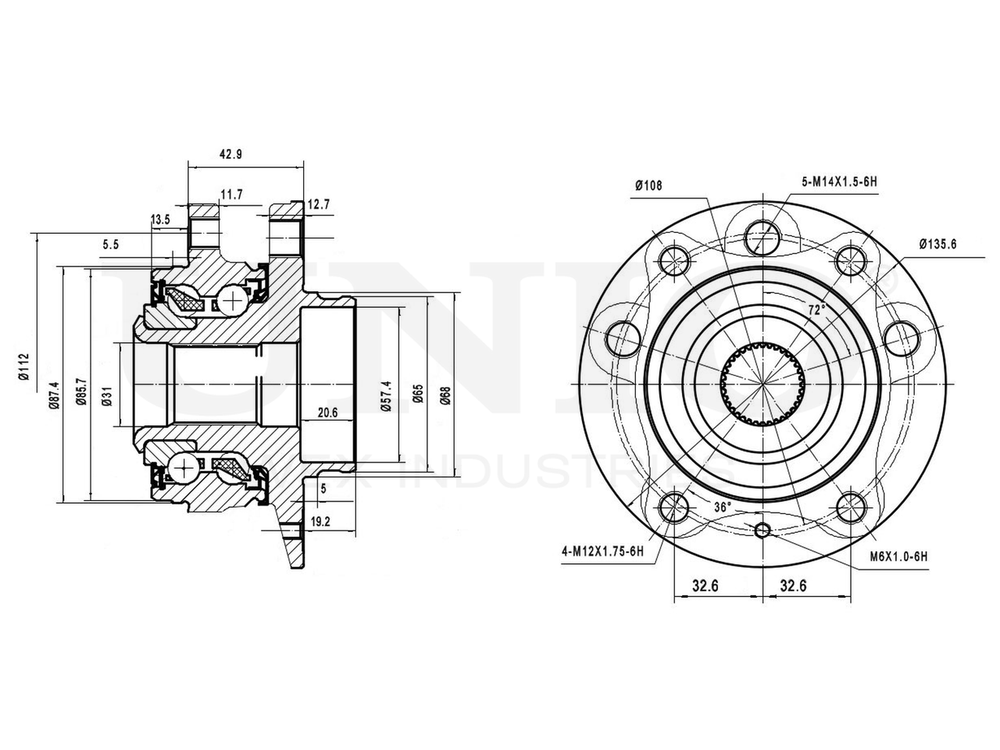 Ступица передняя (без ABS) UNIO HUB-20082