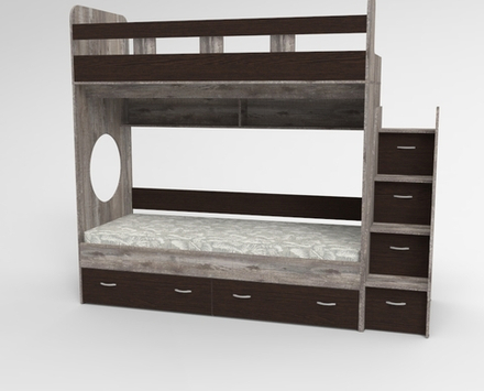 Двухъярусная кровать КарИВи Юниор 1 80х190 Бетон Венге
