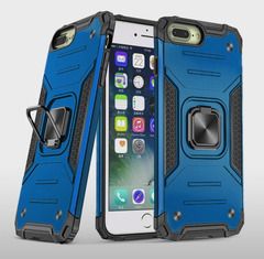 Противоударный чехол для iPhone 6 plus / 7 plus / 8 plus синий с пластиной для магнитного автодержателя и кольцом подставкой