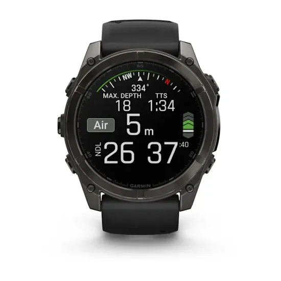 Мультиспортивные GPS часы Garmin Fenix 8X (51 mm) AMOLED, Sapphire Carbon Gray DLC Titanium with Black/Pebble Gray Silicone 010-02905-21