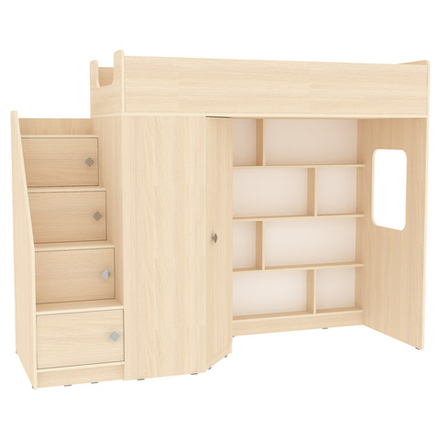 Кровать-чердак КарИВи Л-В602.3 75x175  Дуб Молочный  Дуб Молочный