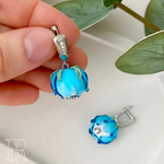 LEFIREL' Серьги серебряные женские "Нимфея" с цветами из муранского стекла / ювелирные украшения из родированного серебра 925