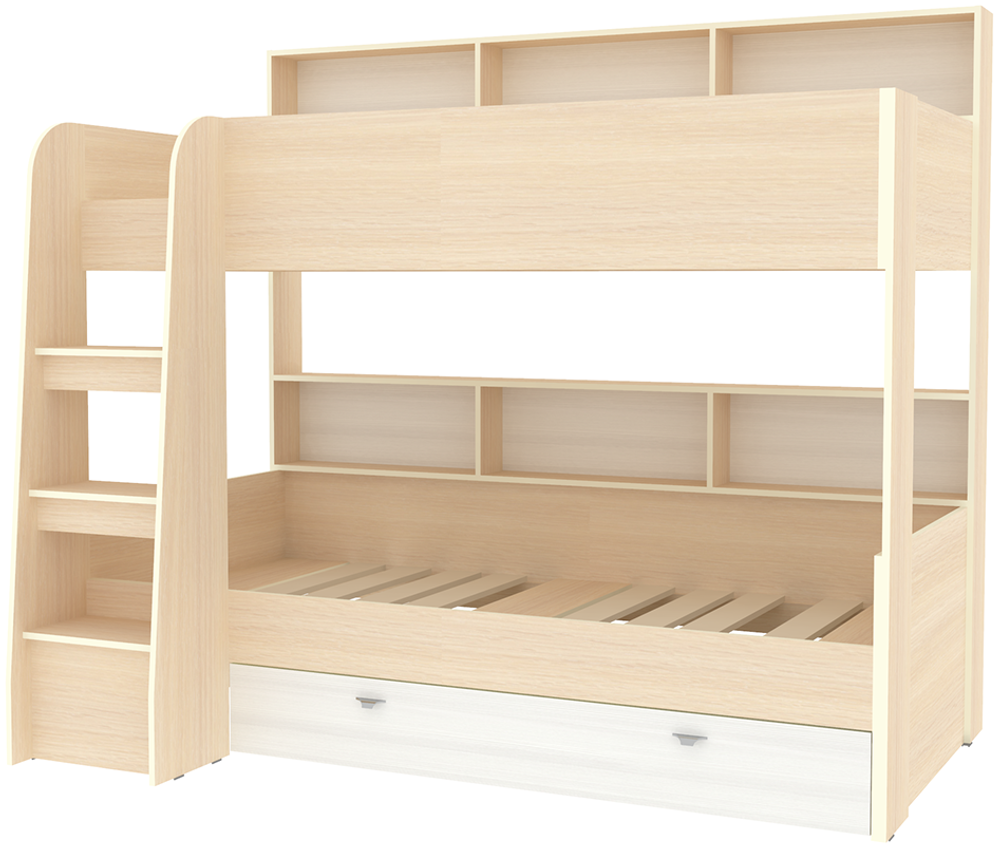 Двухъярусная кровать КарИВи Голден Кидс 1  Дуб Молочный Белое Дерево
