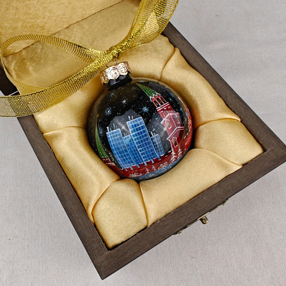 Шар новогодний с ручной росписью Палех "Москва" в футляре