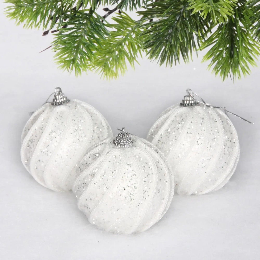 Новогодние шары «GLAME - Блестящий мир» 8 см (набор 3 шт), Белый