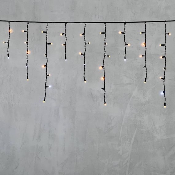 Светодиодная бахрома с колпачком 3,1*0,5 м., 120 экстра теплых белых LED ламп, мерцание, каучуковый черный провод, LTC (LL120BLW-1-2EWW)