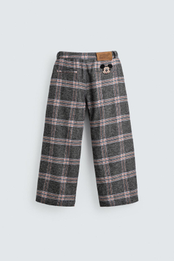 ZARA X DISNEY БРЮКИ В КЛЕТКУ С НАШИВКОЙ MICKEY MOUSE, СЕРЫЙ
