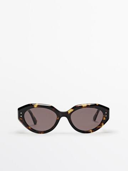 Massimo Dutti Солнцезащитные очки в овальной черепаховой оправе, коричневый