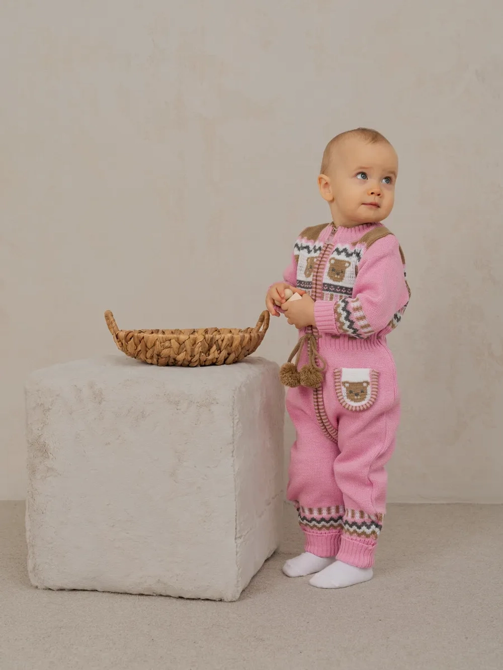 Вязаный комбинезон для новорожденных и малышей на молнии