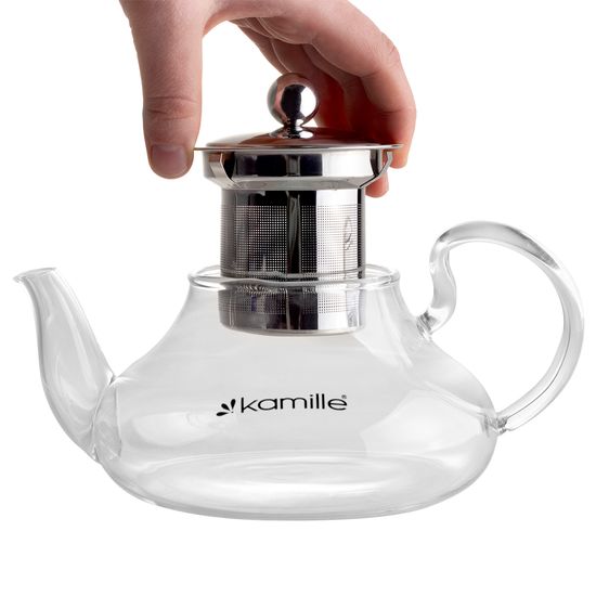 Заварочный чайник со съемным ситечком 600 мл. Kamille KM-1601 (стекло, нержавеющая сталь)