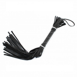 Чёрная кожаная плётка с белой строчкой на рукояти - 45 см. (Цвет: черный)