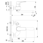 LM4314C Шифт Смеситель для ванны с фиксированным плоск.изливом 175мм,бок дивертор, хром (к/к 8)