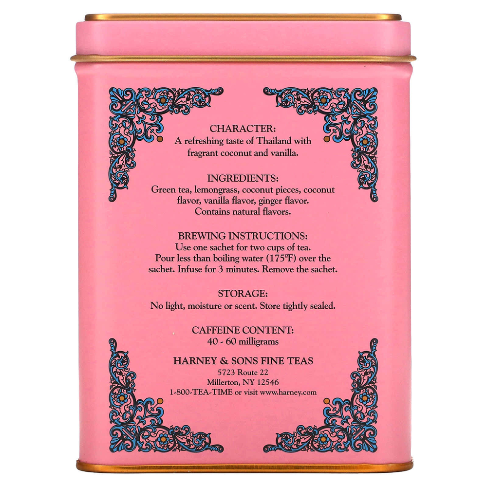 Harney & Sons, HT Tea Blend, зеленый чай с кокосом, 20 чайных пакетиков, 40 г (1,4 унции)
