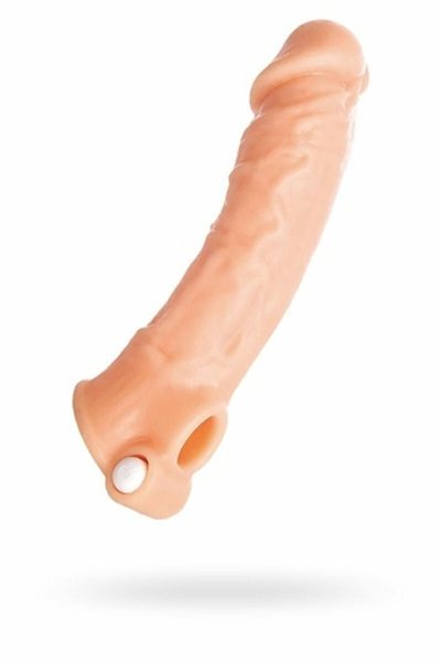 Удлиняющая насадка на пенис с вибрацией - 18,5 см. (Цвет: телесный)