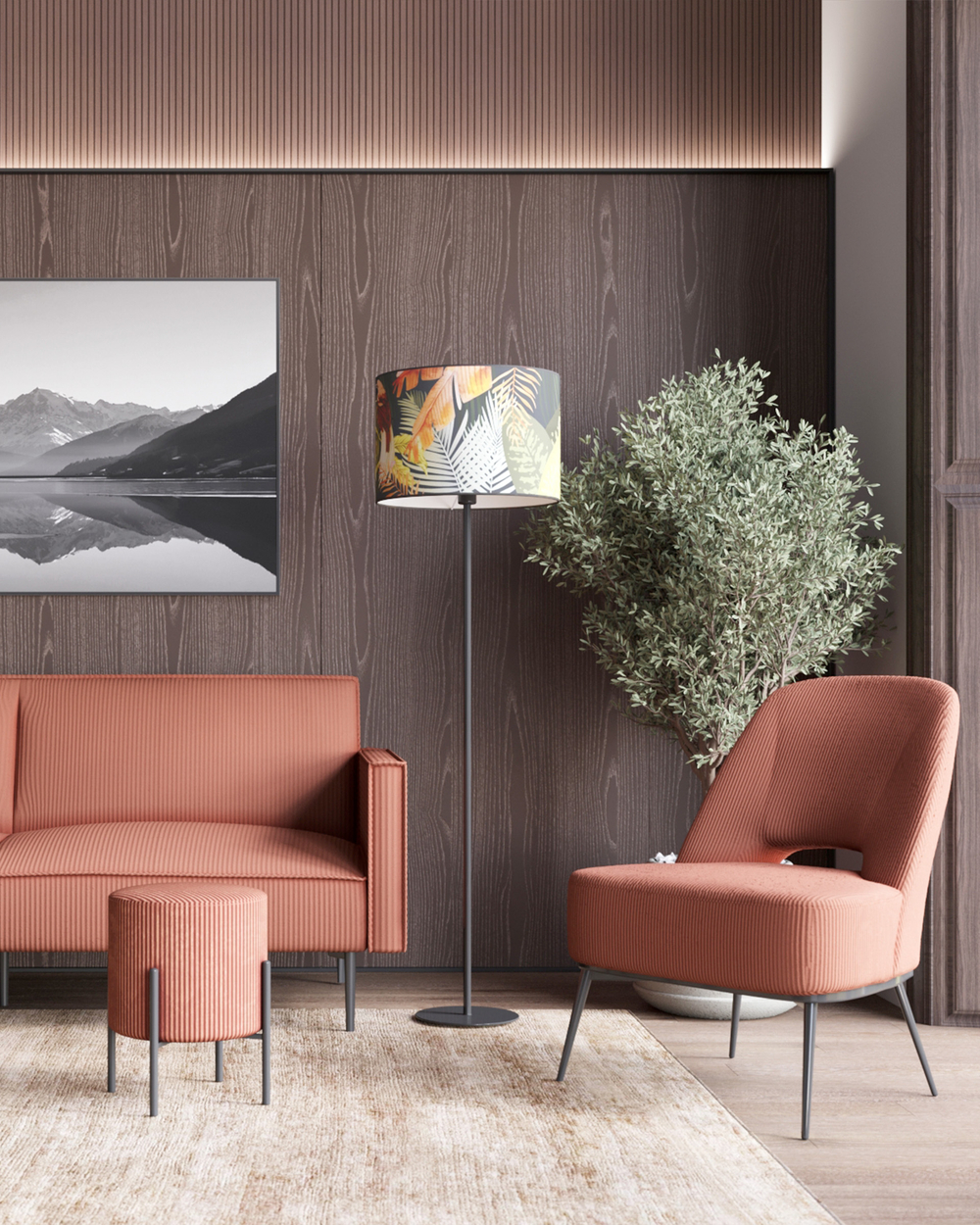 Кресло лаунж Бостон велюр рельефный коралловый