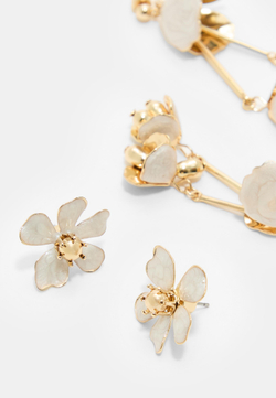 STRADIVARIUS Набор из 2 цветочных сережек, экрю