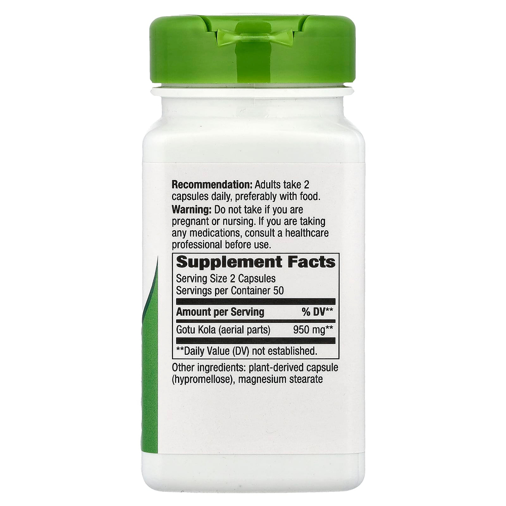 Nature's Way, готу кола, цельное растение, 100 веганских капсул (475 мг в 1 капсуле)