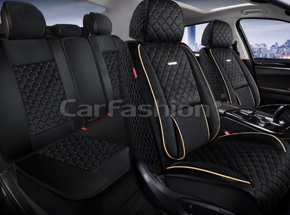 Накидки сидений ПОЛНЫЙ CarFashion (кт) -«ARMADA PLUS» 27354 -Велюр черный/беж (поддержк поясниц+бок