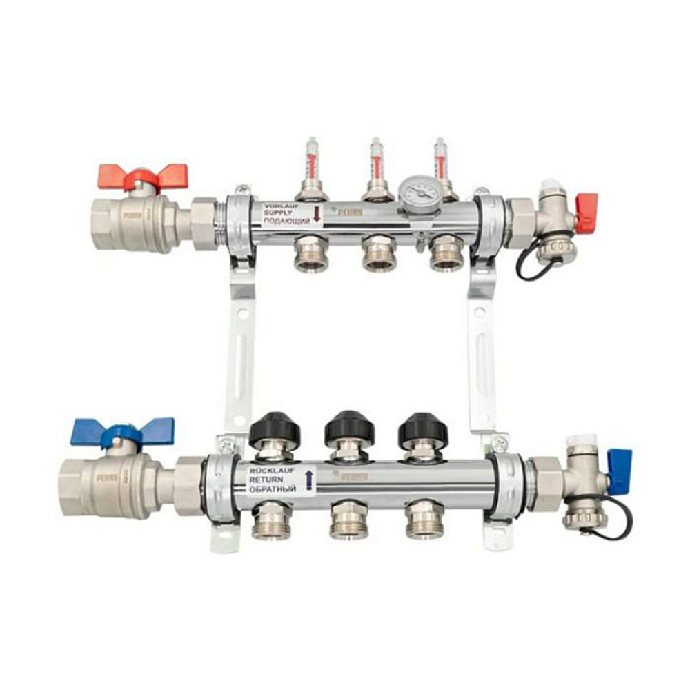Коллекторная группа для теплого пола РЕХАУ HKV-D - 1" на 3 контура 3/4"EK (нерж. сталь)
