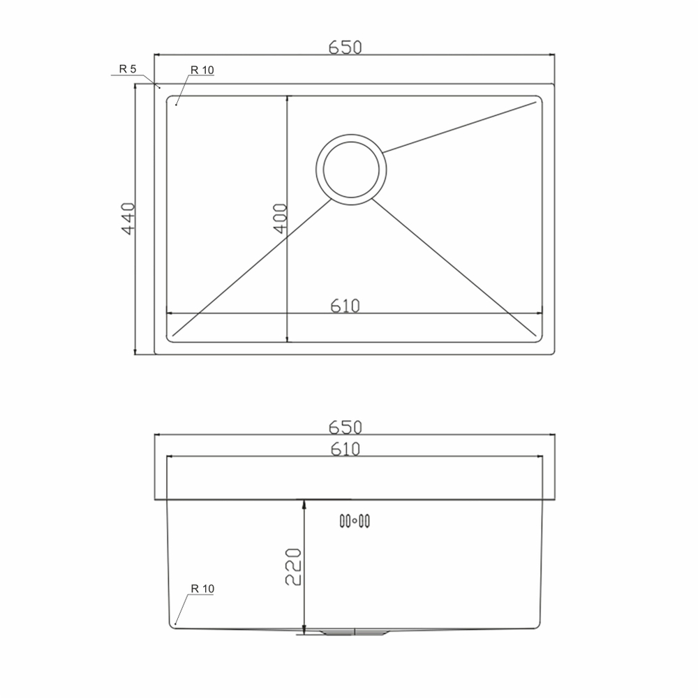 Мойка подст.монтаж 65х44 (3,0) вып 3 1/2  MIXLINE PRO 22см с сифоном (сатин)