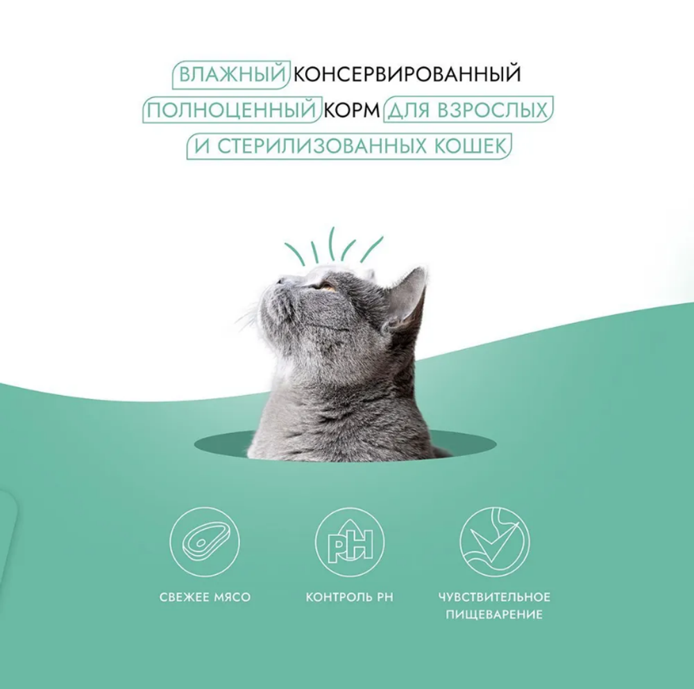 Влажный холистик корм для стерилизованных кошекBest Dinner Cat Holistic 0,075кг индейка с кальмарами в желе. 6 упаковок