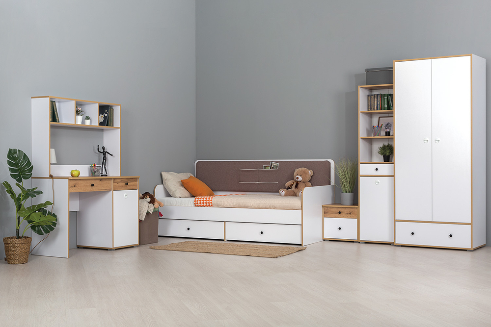 Шкаф для одежды Вуди 13.138, Белый премиум, Дуб Золотой