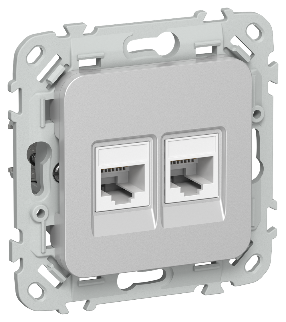 FLITE Розетка 2-местная RJ45/RJ11 категория 6/3 UTP РКТ6/3-2-0-ФлА алюминий IEK